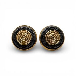 Vintage Style Gold & Black Medallion Clip-On Earrings